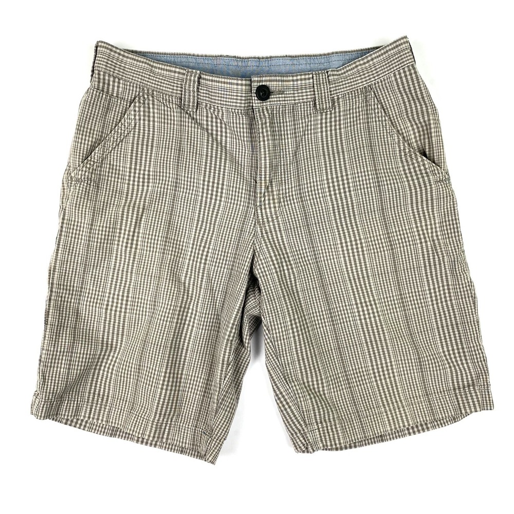 Columbia Shorts 32 Men Beige Check Pattern Omni Shade 100% Cotton Golf Casual